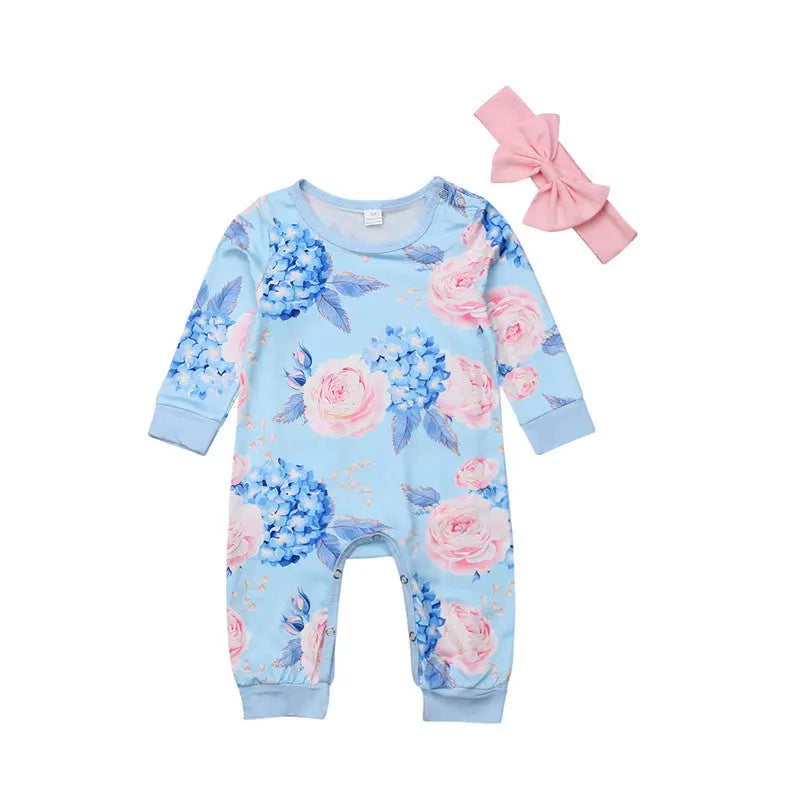 Mädchen Blumen Overall mit Haarschleife