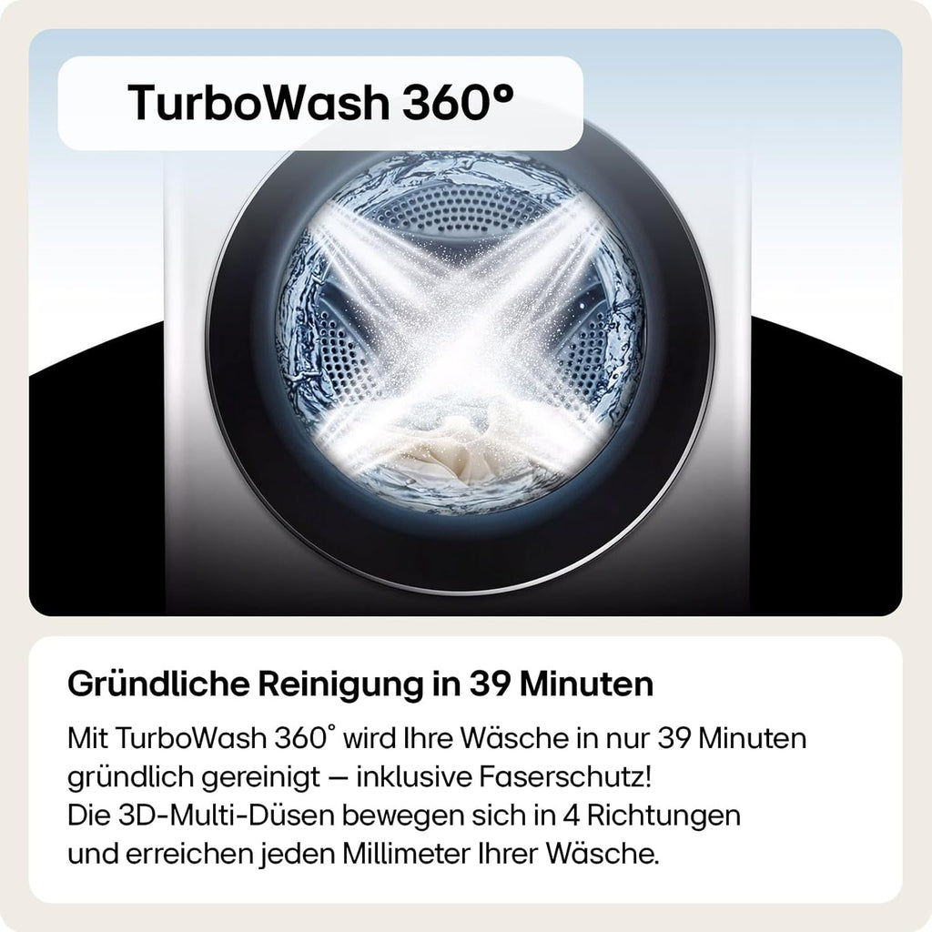LG F4WV7080, Klasse A, Frontlader-Waschmaschine 8 kg, 1400 U/Min, AI Direct Drive, Wi-Fi, Tiefenreinigung mit Dampf, Groe Kapazitt, TRIPLE A, Auentür aus Sicherheitsglas, 62 x 60 x 85 cm  Wei